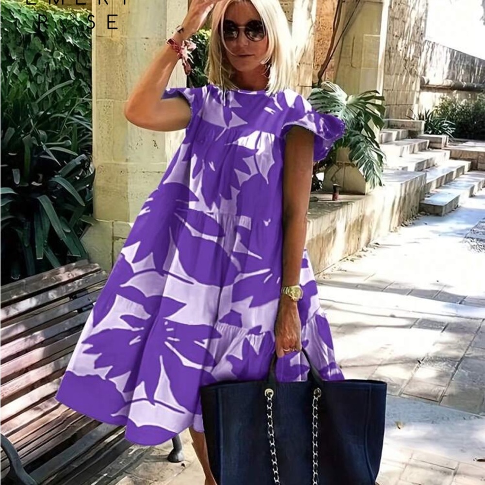 SHEIN Purple and White Floral Midi Dress